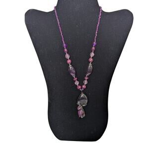 Purple pink lavender colored beaded Artisan statement necklace bold lg pendant